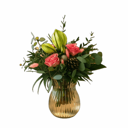 Amaryllus mit Rosen als Weihnachtsstrauß