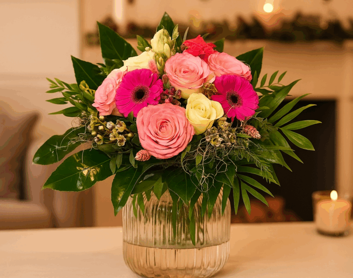 rosa Strauß mit Rosen und Gerbera