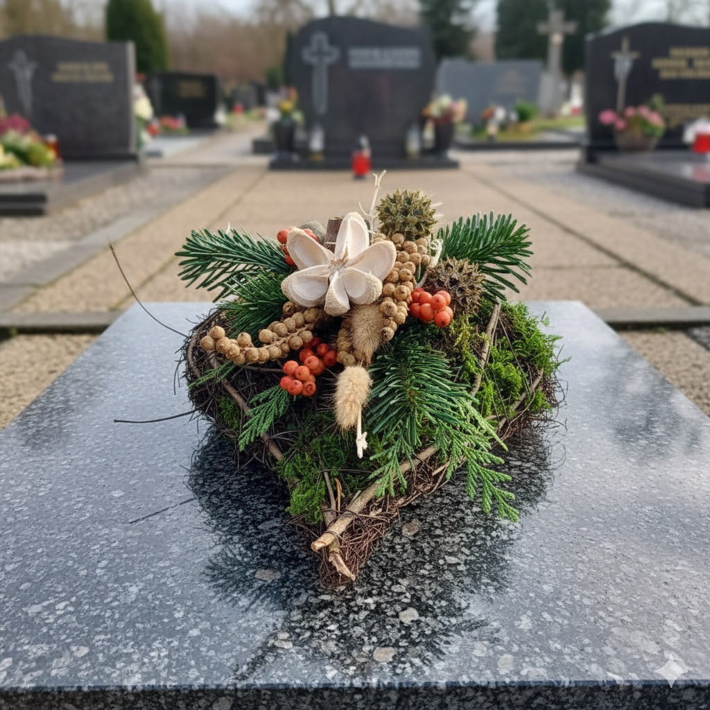 Getecktes Herz für den Friedhof aus Naturmaterialien