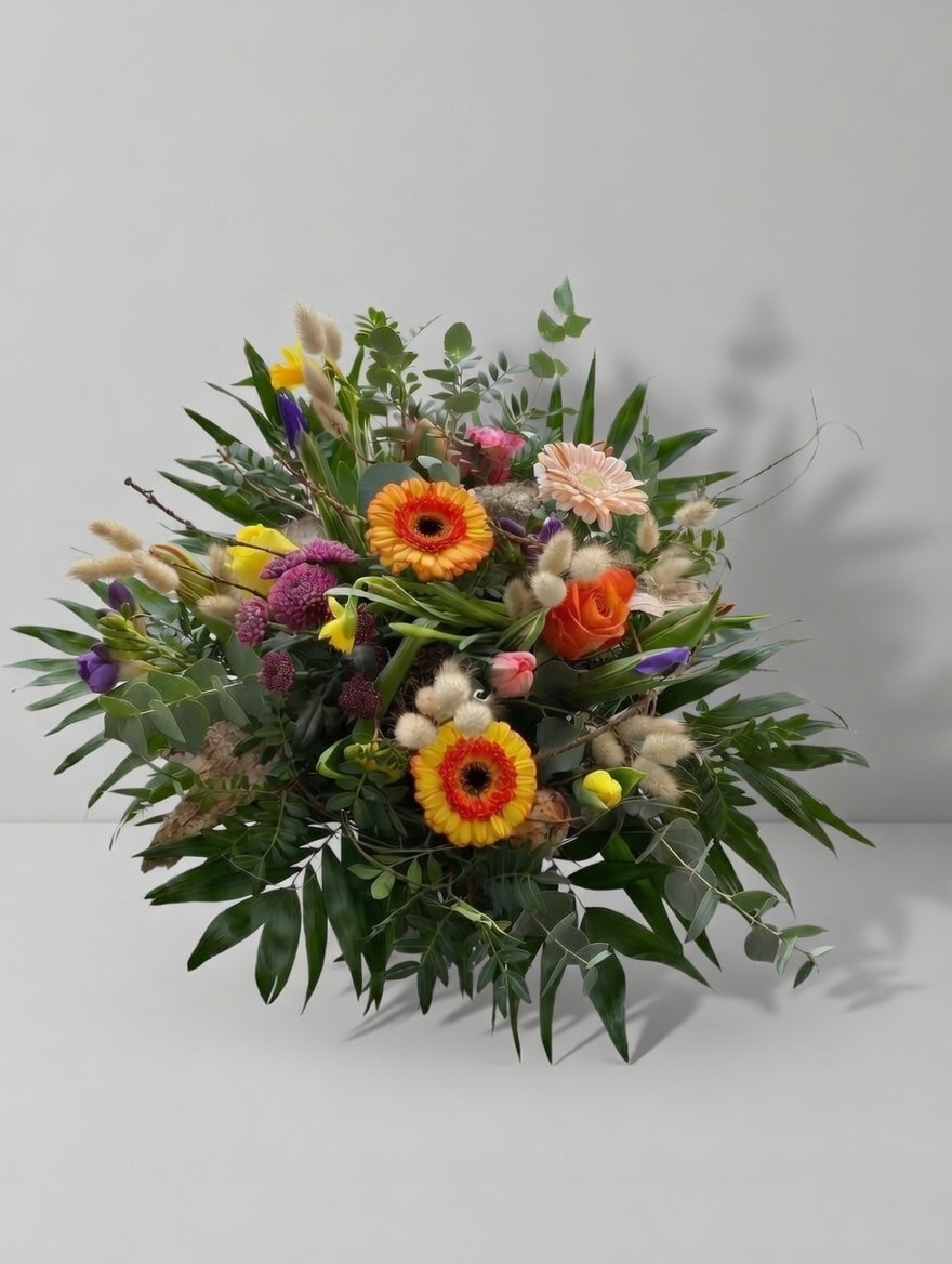 bunter Frühling Strauß grauer Hintergrund