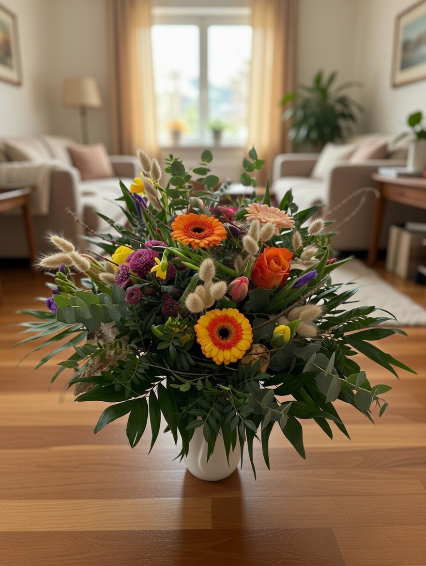 bunter Frühling Strauß mit Ambiente